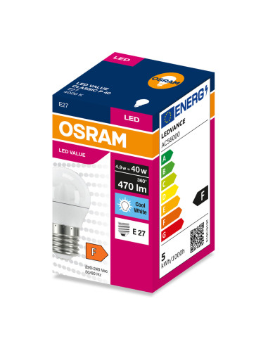 ŻARÓWKA LED VALUE CLP40 4.9W 4000K neutralna biała 470LM FR E27 