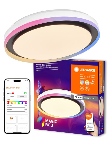 OPRAWA SMART WIFI ORBIS MAGIG ZEST 500MM 38W 1050LM RGB TW BK PLAFON 
