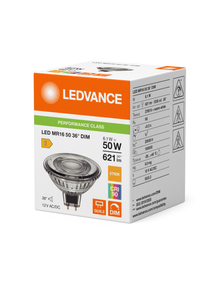 ŻARÓWKA LED P SPOT MR16 GL 50 36° DIM 6,1W 2700K ciepła biala CRI90 GU5.3 12V 621LM 