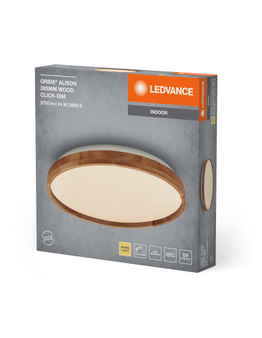 PLAFON LED ORBIS ALISON 395MM 24W 3000K ciepła biała CLICK DIM WOOD DECOR 