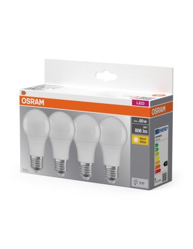 ŻARÓWKA LED  4-PAK LED BASE CLA60 8,5W 2700K ciepła biała E27 FR FS4 