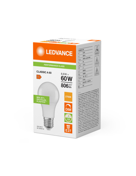 ŻARÓWKA LED P CLA60 DIM FR 8,8W 2700K ciepła biała  E27 806LM PLASTIC 