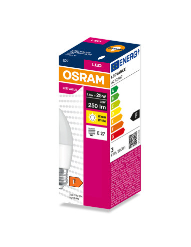 ŻARÓWKA LED VALUE CLB25 2.8W 2700K ciepła biała 250LM FR E27 