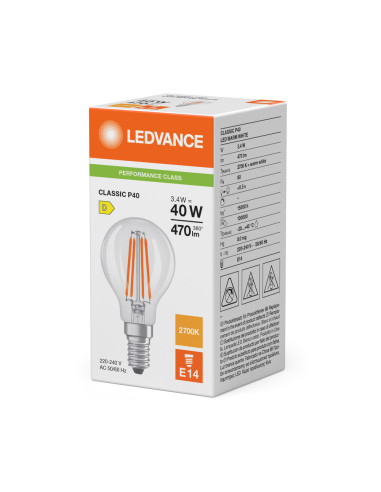 ŻARÓWKA LED P CLP40 3,4W 2700K ciepła biała E14 FIL CL 470LM 
