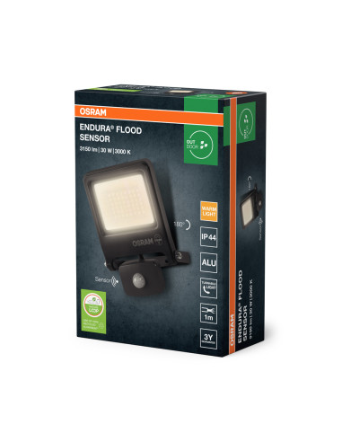 NAŚWIETLACZ ENDURA FLOOD SENSOR 30W 3000K ciepła biała 3150LM PCR DG 
