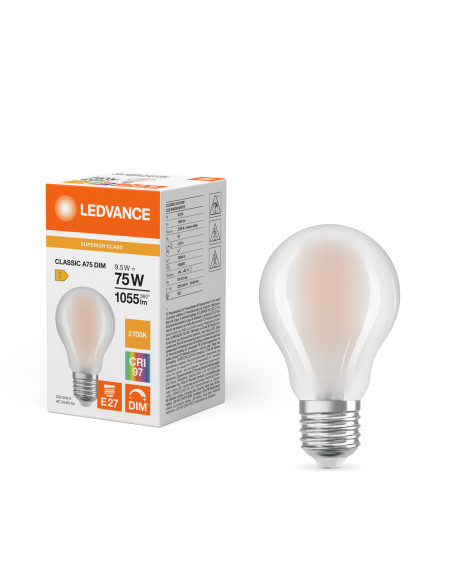 ŻARÓWKA LED COMFORT/SUPERIOR CLA75 DIM 9,5W 2700K ciepła biała CRI90 GL FR E27 