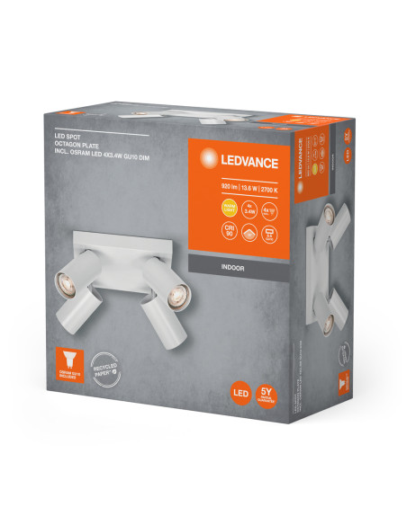 OPRAWA SUFITOWA LED SPOT OCTAGON PLATE DIM 4X3.4W 2700K ciepła biała GU10 WT 