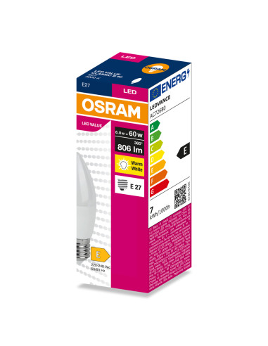 ŻARÓWKA LED VALUE CLB60 6.8W 6500K zimna biała 806LM FR E27 