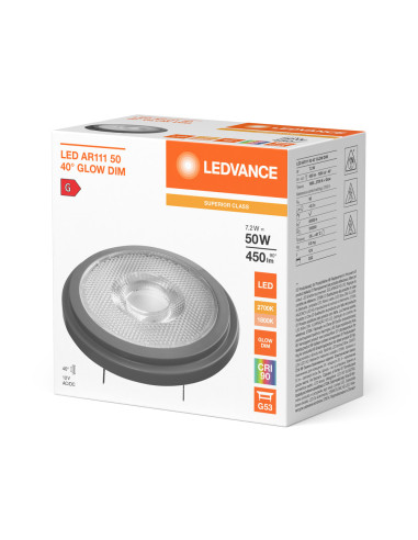 ŻARÓWKA LED S SPOT AR111 GD 50 40° DIM 7,4W 2700K ciepła biała CRI90  G53 12V 450LM SUPERIOR CLASS 