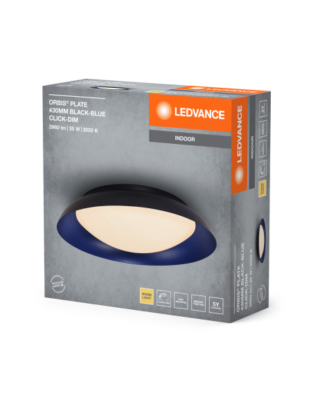 PLAFON LED ORBIS PLATE 430MM 35W 3000K ciepła biała CLICK DIM BLACK AND BLUE 