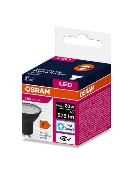 ŻARÓWKA LED LVPAR16 80 6,9W 6500K zimna biała  575LM 36° GU10 EUE CZARNA 