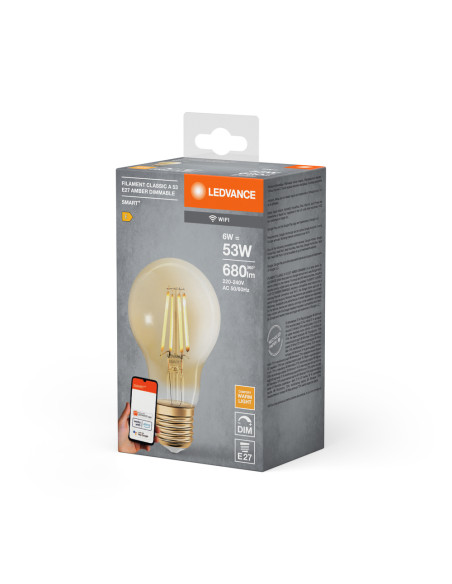 ŻARÓWKA LED SMART+ FILAMENT WIFI A53 DIM 6W 2400K GOLD 680LM E27 
