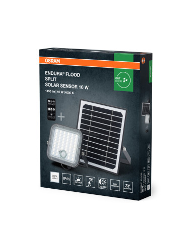 NAŚWIETLACZ ENDURA FLOOD SPLIT SOLAR SENSOR RC 10W 4000K neutralna biała 1400LM BK 