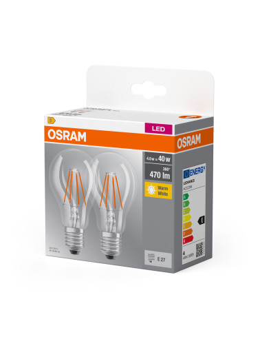 ŻARÓWKA LED 2-PAK LED BASE CLA40 4W 2700K ciepła biała E27 FIL FS2 