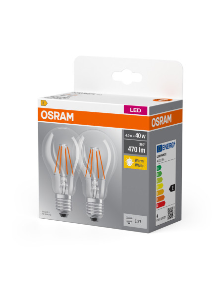 ŻARÓWKA LED 2-PAK LED BASE CLA40 4W 2700K ciepła biała E27 FIL FS2 