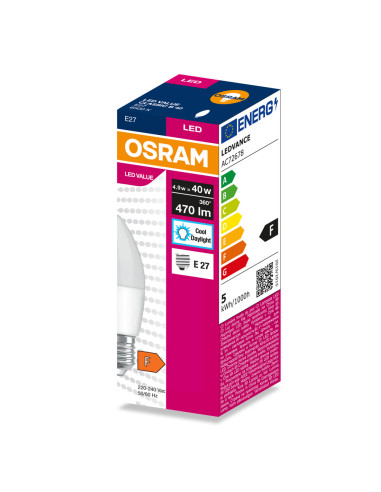 ŻARÓWKA LED VALUE CLB40 4.9W 6500K zimna biała  470LM FR E27 