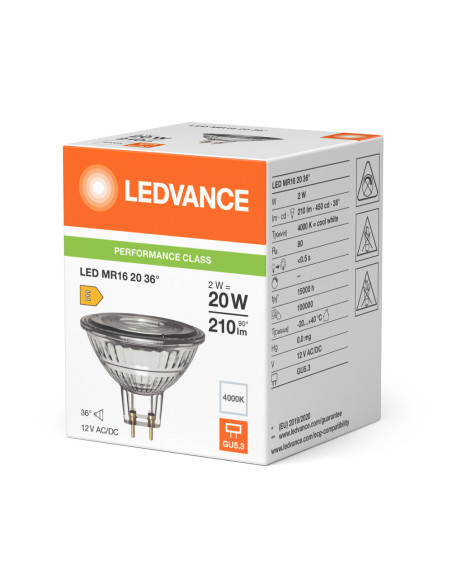 ŻARÓWKA LED P SPOT MR16 GL 20 36° 2W 4000K ciepła biała GU5.3 12V 210LM 