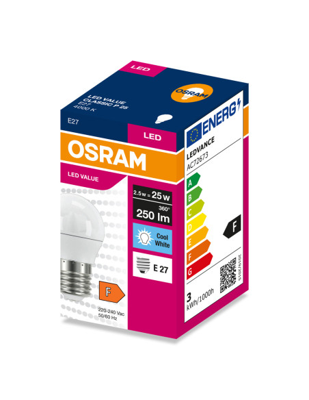 ŻARÓWKA LED VALUE CLP25 2.5W 4000K neutralna biała 250LM FR E27 