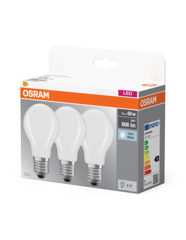  ŻARÓWKA LED  3-PAK LED BASE CLA60 6,5W 4000K neutralna biała E27 GL FR FS3 