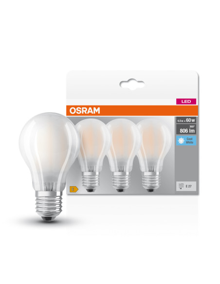  ŻARÓWKA LED  3-PAK LED BASE CLA60 6,5W 4000K neutralna biała E27 GL FR FS3 