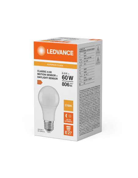 ŻARÓWKA LED S LED MS S CLA60 FR 8.8W 2700K ciepła biała  E27 806LM MOTION & DAYLIGHT SENSOR 