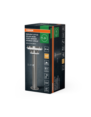 SŁUPEK OGRODOWY SOLAR ENDURA STYLE 2CIRCLE 40CM SENSOR 6W 3000K 400LM STAL