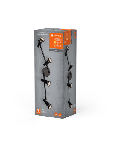 OPRAWA SUFITOWA PUNKTOWA LED SPOT GU10 4X3,4W 2700K ciepła biała DIM 920LM 230V CZARNA 