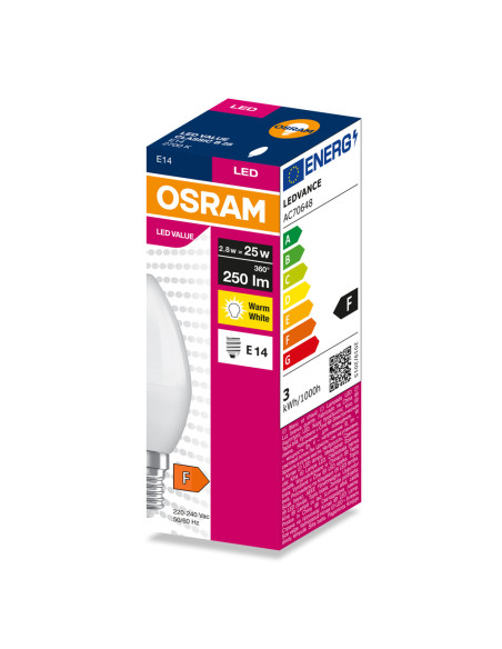 ŻARÓWKA LED VALUE CLB25 2.8W 2700K ciepła biała 250LM FR E14 