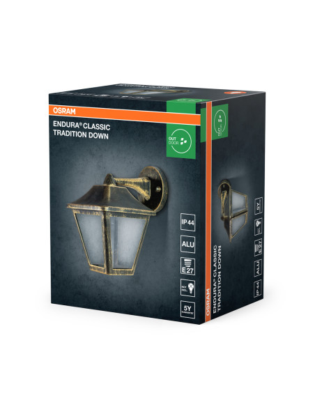 KINKIET ZEWNĘTRZNY ENDURA CLASSIC TRADITION DOWN ALU E27 GOLD 