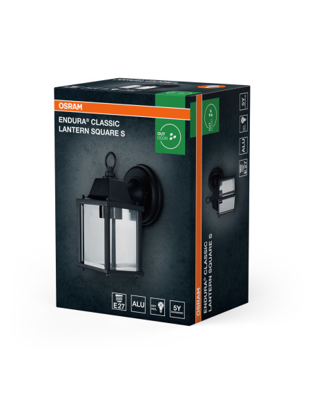 KINKIET ZEWNĘTRZNY ENDURA CLASSIC LANTERN SQ S E27 IP43 ALU CZARNY 