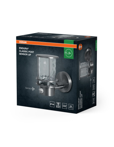 KINKIET ZEWNĘTRZNY ENDURA CLASSIC POST SENSOR UP E27 IP44 STAL NIERDZEWNA 