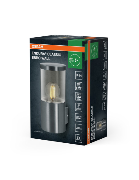 KINKIET ZEWNĘTRZNY ENDURA CLASSIC EBRO WALL E27 STAINLESS STEEL 