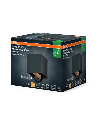 KINKIET ZEWNĘTRZNY ENDURA STYLE ADJUSTABLE BEAM SENSOR USB 2,5W 3000K 180LM DARK GRAY 