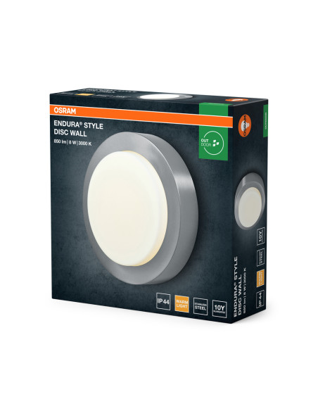KINKIET ZEWNĘTRZNY ENDURA STYLE DISC WALL 8W 3000K 370LM IP44  STAL NIERDZEWNA 