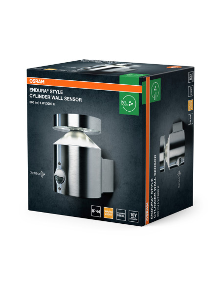 KINKIET ZEWNĘTRZNY ENDURA STYLE CYLINDER WALL SENSOR 6W 3000K 360LM STAL NIERDZEWNA 