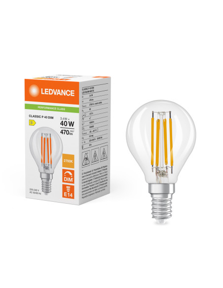ŻARÓWKA LED P CLP40 DIM 3,4W 2700K ciepła biała  E14 FIL CL 470LM 
