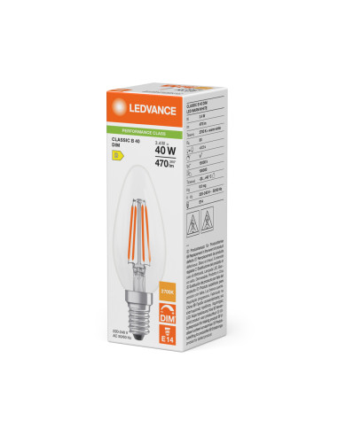 ŻARÓWKA LED P CLB40 DIM 3,4W 2700K ciepła biała E14 FIL CL 470LM 
