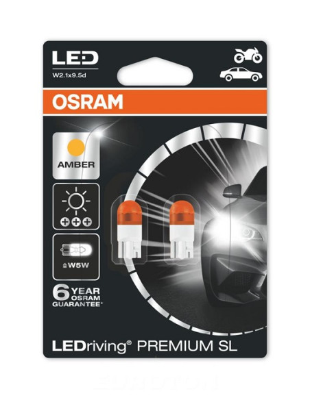 ŻARÓWKA SAMOCHODOWA 2855YE/2BL 1W 12V W5W W2.1X9.5D YELLOW 2000K LED RETROFIT 