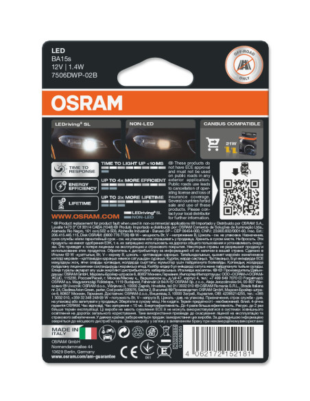 ŻARÓWKA SAMOCHODOWA 7506DWP-02B LEDRIVING WHITE 6000K 1,9W 12V BA15S P21W* 
