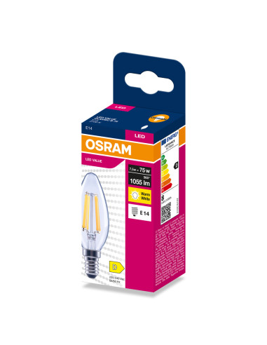ŻARÓWKA LED VALUE RF CLB75 7,5W 2700K ciepła biała 1055LM FIL E14  

