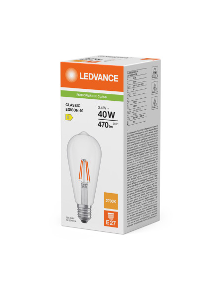 ŻARÓWKA LED P EDISON 40 3,4W 2700K ciepła biała E27 FIL CL 470LM 