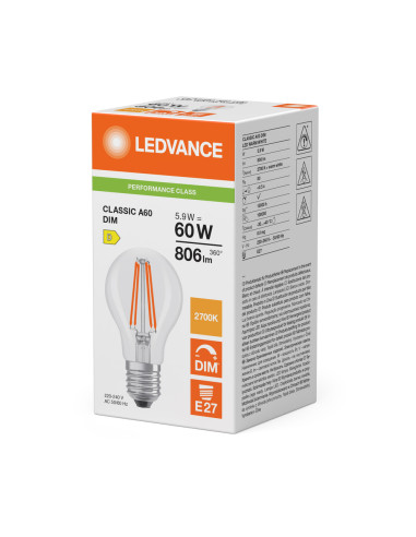 ŻARÓWKA LED P CLA60 DIM 5,9W 2700K ciepła biała E27 FIL CL 806LM 
