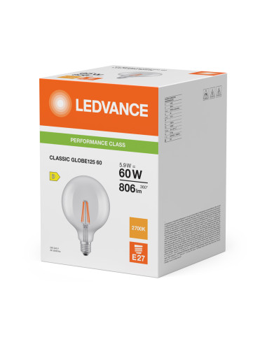 ŻARÓWKA LED P GLOBE125 60 5,9W 2700K ciepła biała E27 FIL CL 806LM 