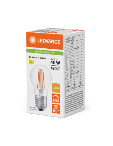 ŻARÓWKA LED P CLP40 DIM 3,4W 2700K ciepła biała E27 FIL CL 470LM 