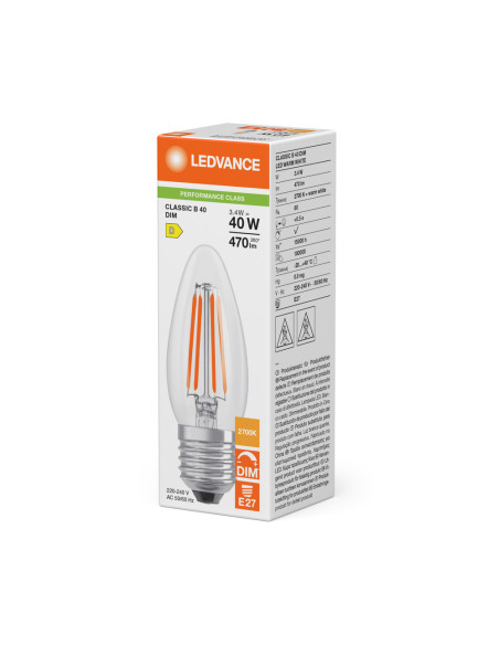 ŻARÓWKA LED P CLB40 DIM 3,4W 2700K ciepła biała E27 FIL CL 470LM 