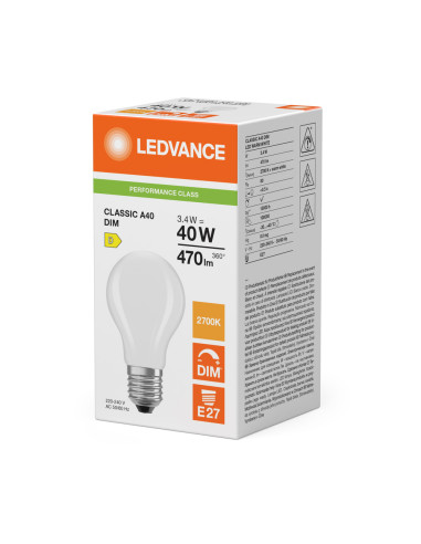 ŻARÓWKA LED P CLA40 DIM 3,4W 2700K ciepła biała E27 FIL FR 470LM 