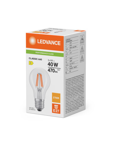 ŻARÓWKA LED P CLA40 3,4W 2700K ciepła biała E27 FIL CL 470LM 