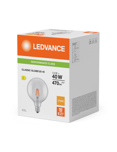ŻARÓWKA LED P GLOBE125 40 3,4W 2700K ciepła biała E27 FIL CL 470LM 