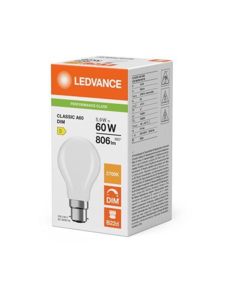 ŻARÓWKA LED P CLA60 DIM 5,9W 2700K ciepła biała B22D FIL FR 806LM 