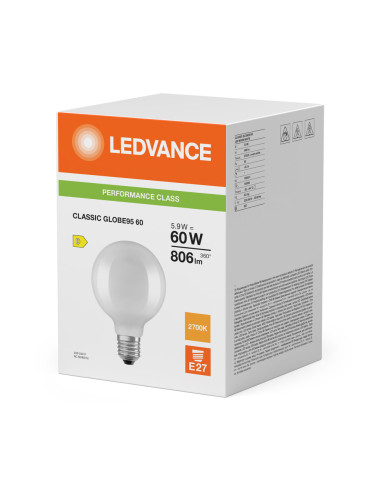 ŻARÓWKA LED P GLOBE95 60 5,9W 2700K ciepła biała E27 FIL FR 806LM 